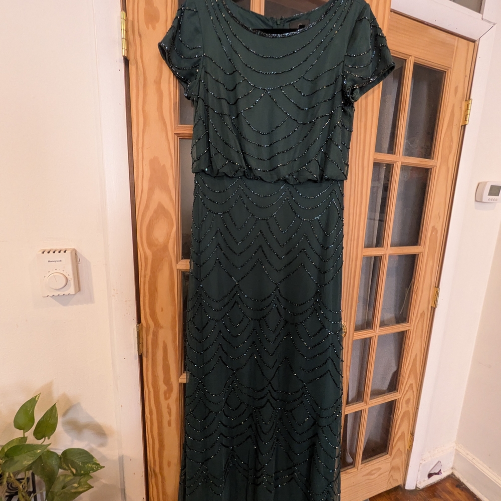 Adrianna Papell Dark Green Beaded Maxi Dress